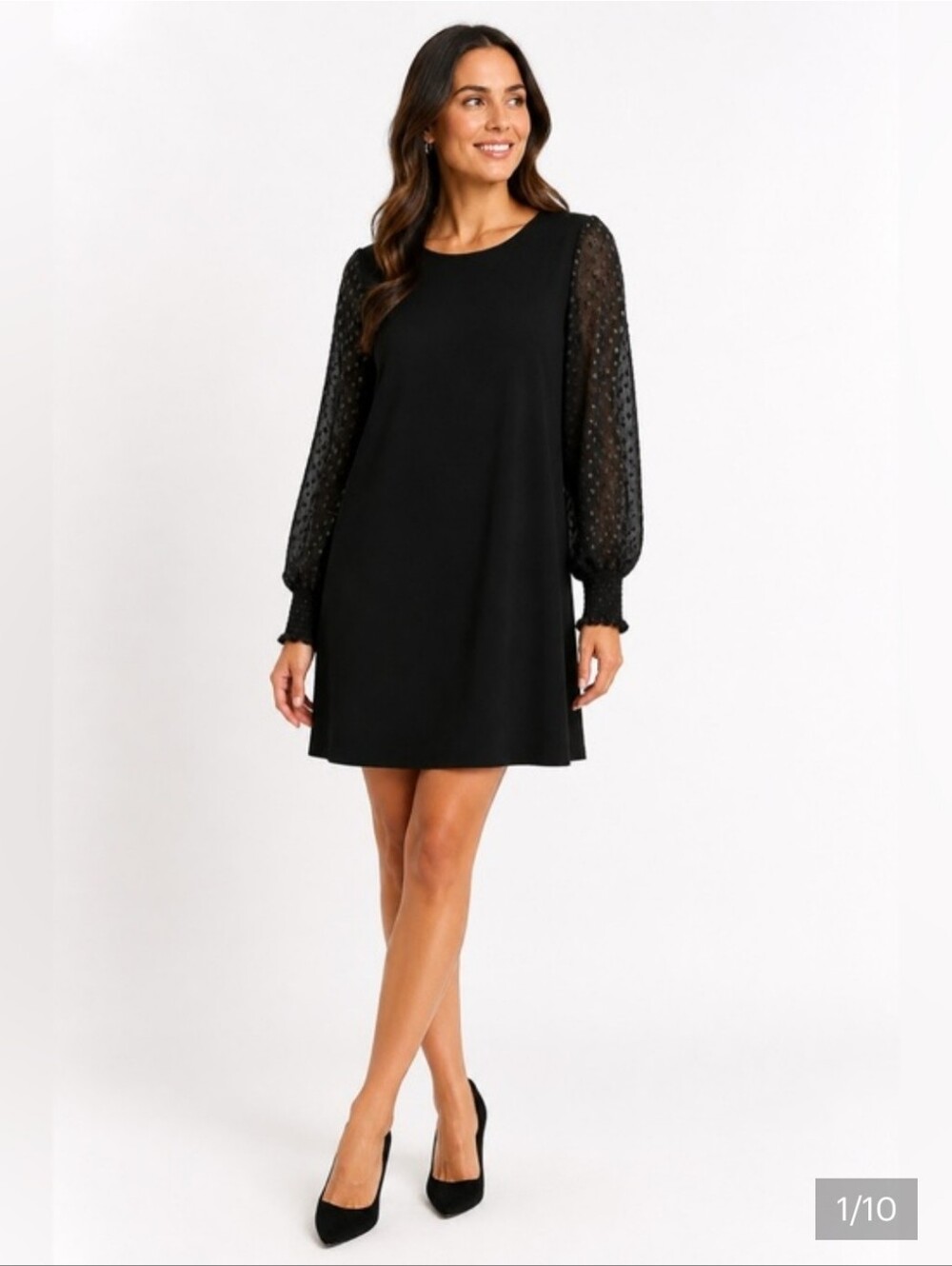 MSK Black Swiss Dot Sleeve Shift Dress - Shimmered Bell Sleeves